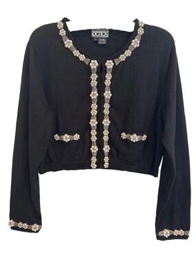 berek Black Pearl & Crystal Embellished Cropped Cardigan Vintage